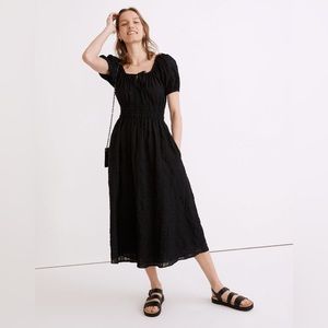 Madewell Sophia Midi Dress in Seersucker Check Black Sz Small